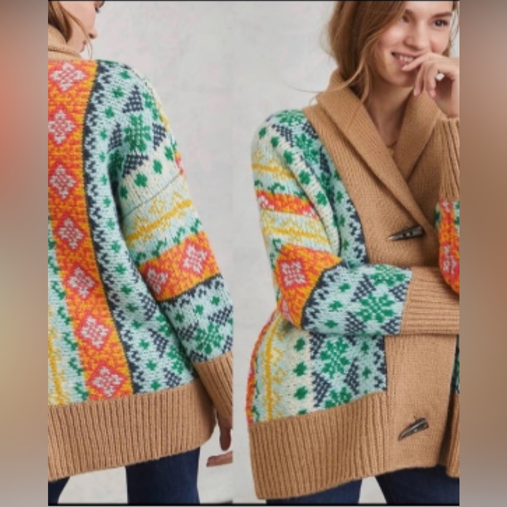 EUC Anthropologie Carlotta Shawl Collar Fair Isle Cardigan Size M/L